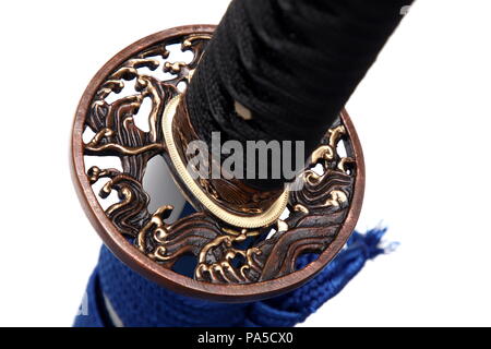 Giapponese vera spada samurai su nero Seta Foto stock - Alamy