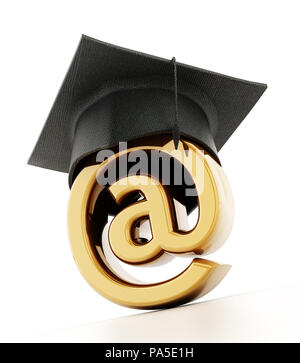 Tappo di graduazione su internet segno di e-learning concetto. 3D'illustrazione. Foto Stock