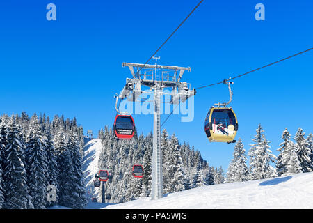 Seggiovia Gondola in Winklmoos-Alm area sciistica con medaglia d'oro in gondola da Rosi Mittermaier, Reit im Winkl, Chiemgau, Bavaria Foto Stock