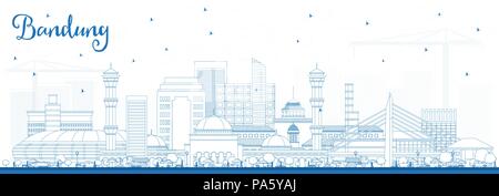 Outline INDONESIA Bandung skyline della città con edifici di colore blu. Illustrazione Vettoriale. Viaggi di affari e di turismo con il concetto di architettura storica. Illustrazione Vettoriale