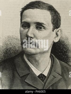 Benito Pérez Galdós (Las Palmas, 1843-Madrid, 1920). Novelista español. Grabado. 'La Ilustración Española y Americana ", 1883. Foto Stock