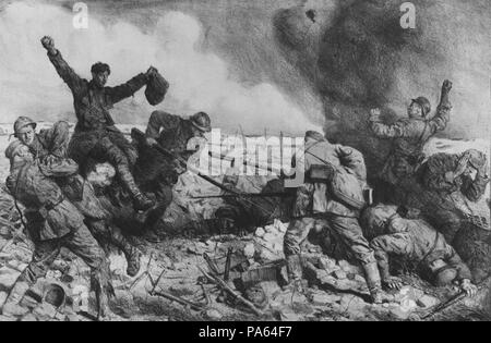 Primera guerra mundial (1914-1918). Francia. Toma de Combles, en el departamento del Somme. Grabado de 1916. Foto Stock