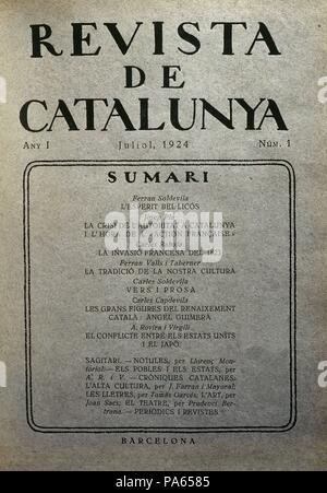 "Revista de Catalunya". Publicación mensual editada en Barcelona por antoni Rovira I Virgili (1882-1949). Fué fundada en dictadura plena de Primo de Rivera. Portada del primer ejemplar. Barcellona, julio de 1924. Foto Stock