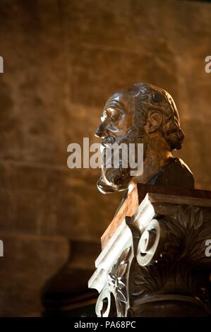 Antoni Gaudi (architetto), Joan Flotats (scultore), Rossend Nobas (1838-1891) (scultore) / Busto di Joan Güell i Ferrer (padre di Eusebi Guell) 1888, Palazzo Guell, Barcellona, in Catalogna, Spagna. Foto Stock