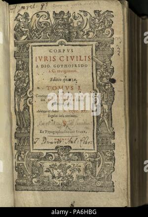 Justinianus Corpus Iuris Civilis (corpo del diritto civile). Frontespizio. Museo: Collezione privata. Foto Stock