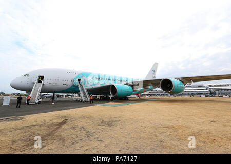 Aeroporto di Farnborough, Hampshire, Regno Unito. Il 20 luglio 2018. Airbus A380, Farnborough International Airshow di Farnborough, Aeroporto, Hampshire, Regno Unito, 20 luglio 2018, Foto di Richard Goldschmidt Credito: ricca di oro/Alamy Live News Foto Stock