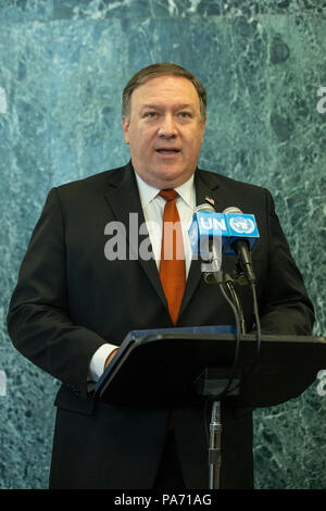 New York, NY - Luglio 20, 2018: U.S. Il segretario di Stato Michael Richard Pompeo parla durante la pressione di un incontro sulla Corea del Nord denuclearization presso la sede delle Nazioni Unite Credito: lev radin/Alamy Live News Foto Stock
