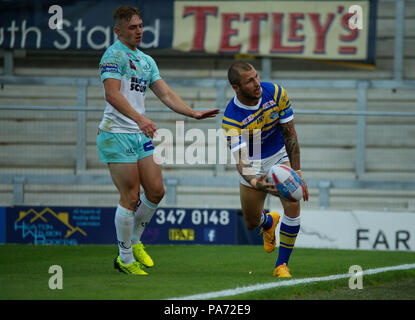 Leeds, Regno Unito. Xx Luglio 2018 , Smeraldo Headingley Stadium, Leeds, Inghilterra; Betfred Super League, Leeds rinoceronti v Widnes Vikings; Luca Briscoe di Leeds rinoceronti celebra il punteggio della seconda prova del gioco. Credito: News immagini /Alamy Live News Foto Stock