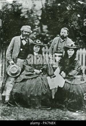 Karl Marx, Friedrich Engels e le figlie Jenny, Eleonora e Laura Marx. Museo: Stadtmuseum Simeonstift Trier. Foto Stock