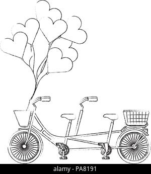 Retrò biciclette tandem con palloncini elio illustrazione vettoriale design Illustrazione Vettoriale