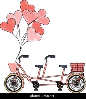 Retrò biciclette tandem con palloncini elio illustrazione vettoriale design Illustrazione Vettoriale