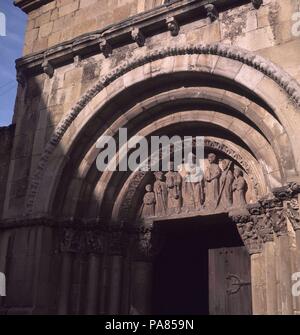 SAN JUAN RABANERA CHIESA -Porta Vecchia di San Nicolas chiesa. Posizione: IGLESIA DE SAN JUAN RABANERA, Soria, Spagna. Foto Stock