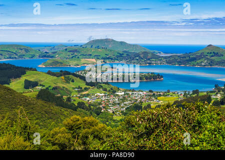 Penisola di Otago e il porto dal Monte Cargill, Otago, Isola del Sud, Nuova Zelanda Foto Stock