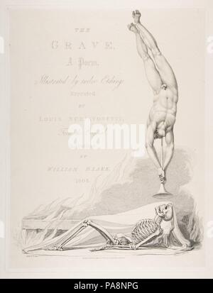 Lo scheletro Re-Animated, titolo pagina per la tomba di un poema di Robert Blair. Artista: Luigi Schiavonetti (italiano, Bassano del Grappa 1765-1810 Londra); dopo William Blake (British, Londra Londra 1757-1827). Dimensioni: piastra: 14 x 10 1/2 in. (35,6 x 26,7 cm) foglio: 14 5/16 x 10 7/8 in. (36,4 x 27,6 cm). Editore: Rudolph Ackermann, Londra (attivo 1794-1829). Data: Marzo 1, 1813. Museo: Metropolitan Museum of Art di New York, Stati Uniti d'America. Foto Stock
