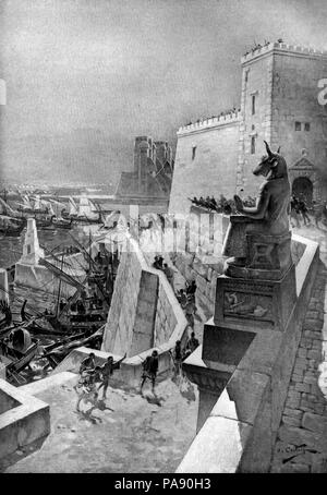 Un azione navale durante l assedio del pneumatico da Andre Castaigne (1898-1899). Foto Stock