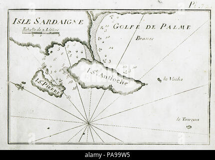 167 Mappa dei porti e ancoraggi nella parte settentrionale e nord di Sant' Antioco isola in Sardegna - Roux Joseph - 1804 Foto Stock