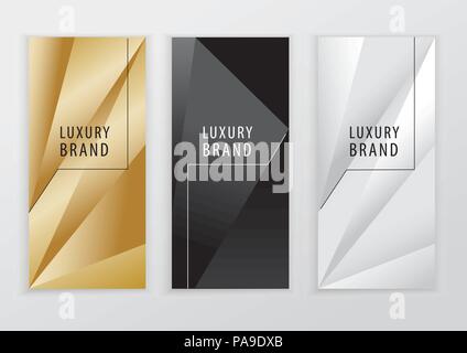 Lusso verticale oro nero argento banner. Triangolo astratto sfondo vettoriale Illustrazione Vettoriale