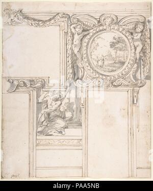 Progettazione di elevazione a parete con stucchi e decorazioni dipinte. Artista: Luigi Garzi (italiano, Pistoia Roma 1638-1721). Dimensioni: 6-5/16 x 8-11/16 in. (16 x 22 cm). Data: 1708. Museo: Metropolitan Museum of Art di New York, Stati Uniti d'America. Foto Stock