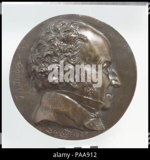 Jean-Baptiste Isabey. Artista: medaglia: Pierre Jean David d'Angers (francese, Angers 1788-1856 Paris). Cultura: francese. Dimensioni: diametro: 6 7/16 in. (16,4 cm). Data: firmata e datata 1845, colato tra 1845 e 1857. Pierre-Jean David d'Angers era la più prolifica e uno dei più importanti scultori francesi della prima metà del XIX secolo. In tutta la sua quasi cinquanta anni di carriera (1819-1856) Davide rimase fedele alla sua convinzione che i monumenti scultorea dedicata alle realizzazioni di grandi uomini e donne la maggior parte in modo permanente ed esprimere in modo vivido la grandezza di un popolo. Egli con Foto Stock
