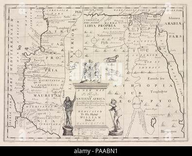 Una nuova mappa del nord dell Africa antient annunziando il popolo chiefe, città, fiumi, montagne &c. in Mauritania, Numidia, Africa propria, Libia propria, e l'Egitto Foto Stock