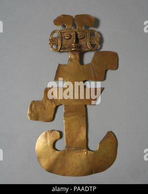 Figura antropomorfa pendente. Cultura: Tolima. Dimensioni: complessivo: 3 1/2 x 3 1/2 in. (8,89 x 8,89 cm) altri: 3 1/2 in. (8,89 cm). Data: 5th-10secolo. Museo: Metropolitan Museum of Art di New York, Stati Uniti d'America. Foto Stock