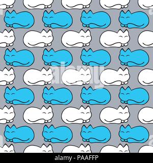 motivo senza giunture con vettore cat. bianco e blu. Illustrazione Vettoriale