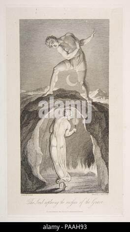 L'anima ad esplorare i recessi del Grave, dalla tomba di un poema di Robert Blair. Artista: Luigi Schiavonetti (italiano, Bassano del Grappa 1765-1810 Londra); dopo William Blake (British, Londra Londra 1757-1827). Dimensioni: piastra: 9 1/4 x 4 11/16 in. (23,5 x 11,9 cm) foglio: 11 x 6 3/16 in. (27,9 x 15,7 cm). Editore: Rudolph Ackermann, Londra (attivo 1794-1829). Data: Marzo 1, 1813. Museo: Metropolitan Museum of Art di New York, Stati Uniti d'America. Foto Stock