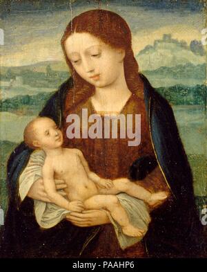 Madonna e Bambino. Artista: Master della femmina Half-Lengths (Netherlandish, active ca. 1525-50). Cultura: Netherlandish. Dimensioni: complessivo: 4 x 3 1/16 in. (10,2 x 7,8 cm); superficie dipinta: 3 1/2 x 2 5/8 in. (8,9 x 6,8 cm). Data: ca. 1525-50. Museo: Metropolitan Museum of Art di New York, Stati Uniti d'America. Foto Stock