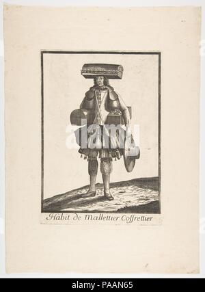 Abitudine de Mallettier Coffrettier. Artista: Anonimo, francese del XVII secolo; dopo Nicolas de Larmessin II (francese, Parigi ca.1645-1725 Paris). Dimensioni: piastra: 10 5/8 x 7 1/2 in. (27 x 19 cm) foglio: 16 1/4 x 11 15/16 in. (41,2 x 30,4 cm). Data: ca. 1690. Museo: Metropolitan Museum of Art di New York, Stati Uniti d'America. Foto Stock