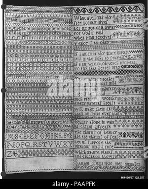 Campionatore. Cultura: British. Dimensioni: H. 25 3/8 x W. 21 pollici (64,5 x 53,3 cm). Data: XVIII secolo. Museo: Metropolitan Museum of Art di New York, Stati Uniti d'America. Foto Stock