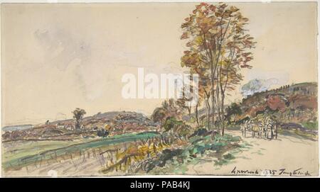 Strada nei pressi de La Côte-Saint-André. Artista: Johan Barthold Jongkind (Olandese, Latrop 1819-1891 La-Côte-Saint-André). Dimensioni: 7 1/16 x 12 13/16 in. (17,9 x 32,5 cm). Data: 1885. Museo: Metropolitan Museum of Art di New York, Stati Uniti d'America. Foto Stock