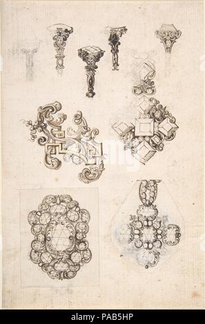 Foglio di gioielli o disegni decorativi. Artista: Anonimo, italiano del XVII secolo. Dimensioni: foglio: 6 13/16 x 4 1/2 in. (17,3 x 11,5 cm). Data: del xvii secolo. Museo: Metropolitan Museum of Art di New York, Stati Uniti d'America. Foto Stock