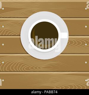 Tazza di caffè sulla tabella di legno. Il tempo della pausa caffè poster con posto per il testo. Illustrazione Vettoriale Illustrazione Vettoriale