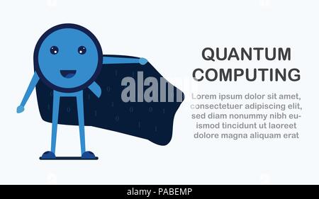 Character design nel concetto di quantum computing. Illustrazione Vettoriale circa il futuro della tecnologia del sistema informatico per i banner web, mascotte creatore, coperchio Illustrazione Vettoriale