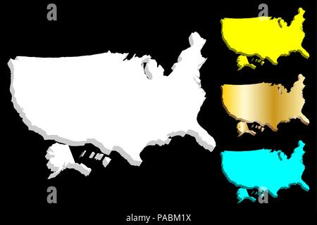 Mappa 3D di Stati Uniti d'America (Stati Uniti d'America) - bianco, blu e oro - illustrazione vettoriale Illustrazione Vettoriale