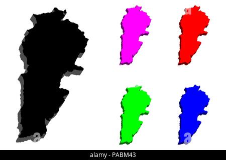 Mappa 3D del Libano (Repubblica libanese) - nero, rosso, viola, blu e verde - illustrazione vettoriale Illustrazione Vettoriale