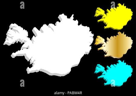 Mappa 3D di Islanda - bianco, giallo, blu e oro - illustrazione vettoriale Illustrazione Vettoriale