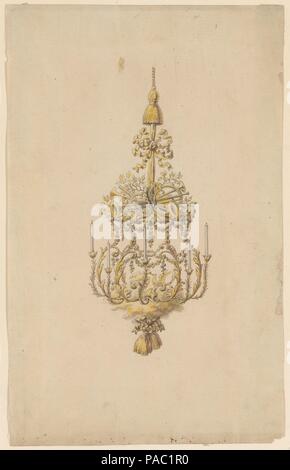 Design per un lampadario a bracci. Artista: Anonimo, francese del XVIII secolo. Dimensioni: foglio: 8 3/4 x 5 1/2 in. (22,2 x 14 cm). Data: ca. 1750. Museo: Metropolitan Museum of Art di New York, Stati Uniti d'America. Foto Stock