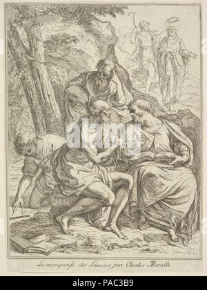 La ricompensa des Sciences. Artista: Dopo Carlo Maratti (italiano, Camerano Roma 1625-1713). Dimensioni: foglio: 16 5/16 x 14 in. (41,5 x 35,5 cm) piastra: 9 3/4 x 7 1/16 in. (24,7 x 18 cm). Data: 1640-1713. Museo: Metropolitan Museum of Art di New York, Stati Uniti d'America. Foto Stock