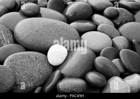 Bianco e Nero astratto tondi lisci ciottoli bagnata di mare sullo sfondo di texture Foto Stock