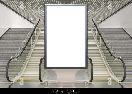 Vuoto cartelloni pubblicitari stand mockup indoor o la metropolitana. 3d illustrazione Foto Stock