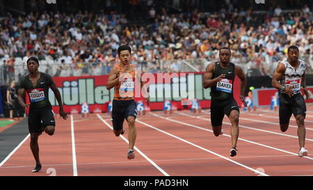 Londra, Regno Unito. 21 Luglio, 2018. Uomini 100m Finale a la IAAF Diamond League, Muller anniversario giochi, Queen Elizabeth Olympic, LONDON, Regno Unito 21 luglio 2018 Credit: Concedere Burton/Alamy Live News Foto Stock