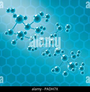 Vettore molecola astratta o sfondo microbo, chimica e la scienza medica design lucido e struttura delle molecole di colore blu, eps10 illustrazione Illustrazione Vettoriale