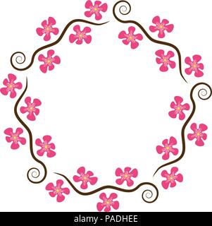 Vettore decorazione astratto modello di rami di ciliegio con il fiore isolato su sfondo bianco, molla fiori sakura, ondulate rami con una curva Illustrazione Vettoriale