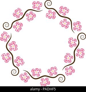 Vettore decorazione astratto modello di rami di ciliegio con il fiore isolato su sfondo bianco, molla fiori sakura, ondulate rami con una curva Illustrazione Vettoriale