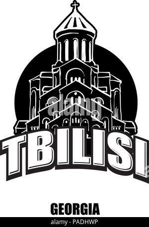 Tbilisi, Georgia, nero e il logo bianco per stampe di alta qualità. Disegnato a mano disegno vettoriale. Illustrazione Vettoriale