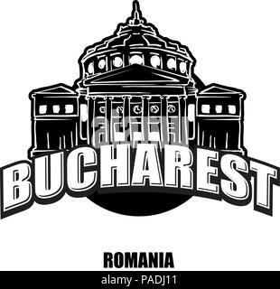 Bucarest, Romania, nero e il logo bianco per stampe di alta qualità. Disegnato a mano disegno vettoriale. Illustrazione Vettoriale