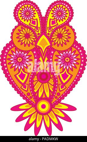 Paisley motivo floreale gufo astratta Illustrazione a colori Illustrazione Vettoriale