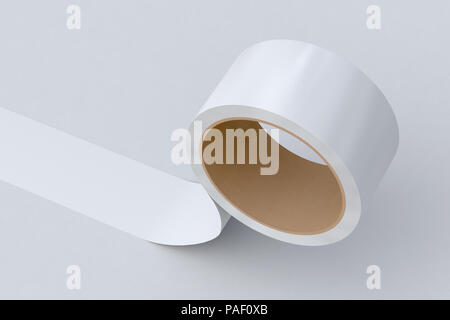 Isolante bianco rotolo di nastro su sfondo bianco. 3d'illustrazione. Foto Stock