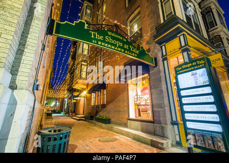 Sherman's Alley di notte, in New Haven, Connecticut Foto Stock